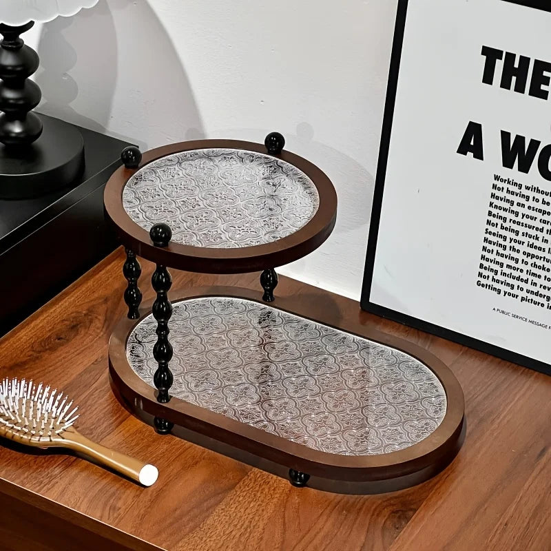 Retro Desktop Storage Rack Wood 2layer Cup Holder Shelf Desktop Organizer Countertop Porch Storage for Bathroom Porch Office