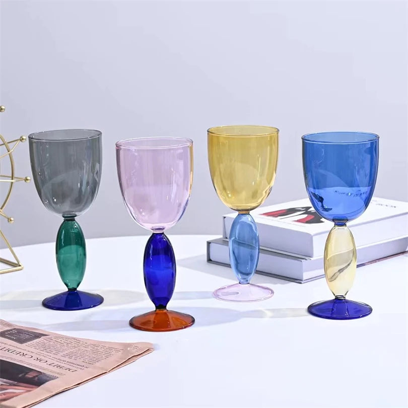 Creative Stained Glass Goblets Contrast Color Wine Glasses Ins Style Simple Home Wine Glasses Drink Cups