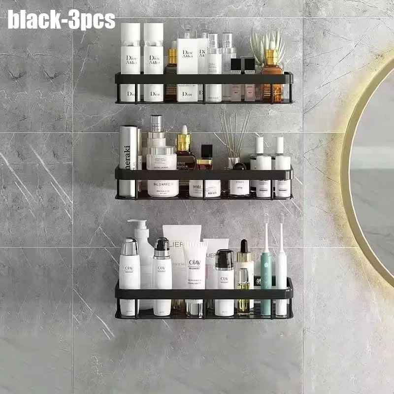 Aluminum Alloy 1/2/3pcs No Drill Wall Bathroom Shelf Shampoo Rack Makeup Storage Organizer Shower Shelf Bathroom Accessories