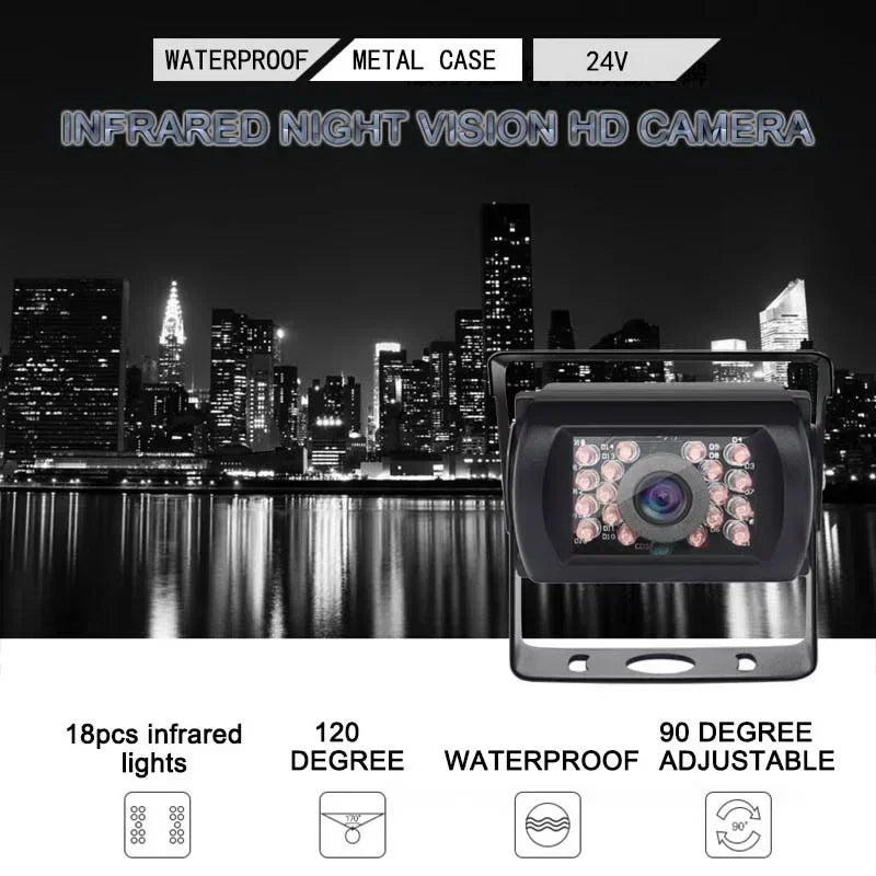 HD 12V/24V Backup Camera Heavy Duty IR Night Vision Waterproof Vehicle Rear View HD Cam for Car Bus Lorry Trailer Pickups RV