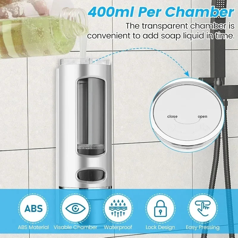 Liquid Soap Dispenser 400ml Wall Mounted Refillable for Bathroom Kitchen Hotel Shower Gel Lotion Pump for Toilet Bathroom Hotel
