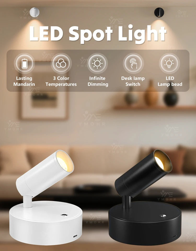 Dual Intelligent Control LED Light Magnetic USB Rechargeable Wall Lights Spotlight Stepless Dimmable Corridor Lamp Bedside Lamp