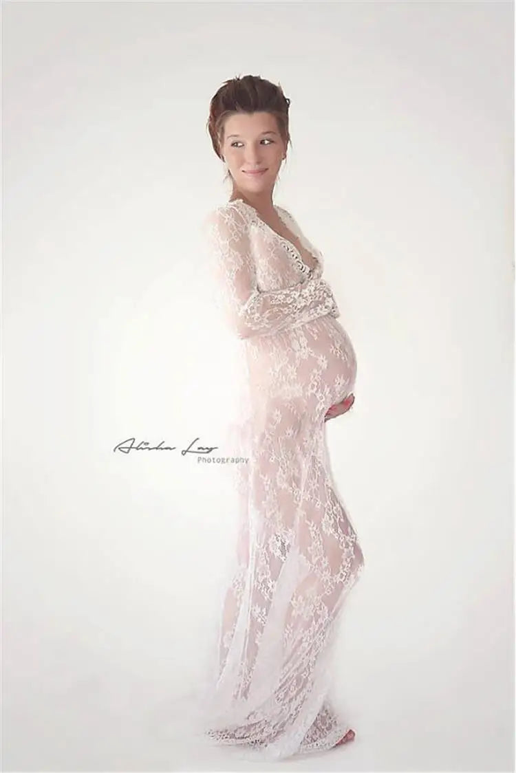Fashionable Sexy Deep Collar Long Sleeve Lace See-through Bodycon Gown Trendy Women's Dress Elegant Draped Evening Dress