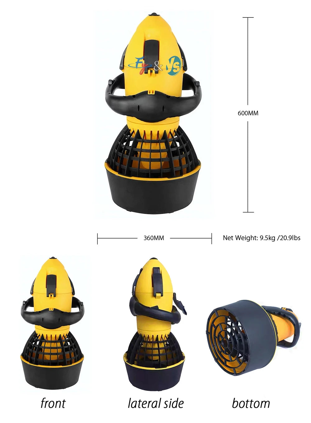 500W Electric Underwater Scooter Dual Speed Sea Scooter for Snorkeling and Diving