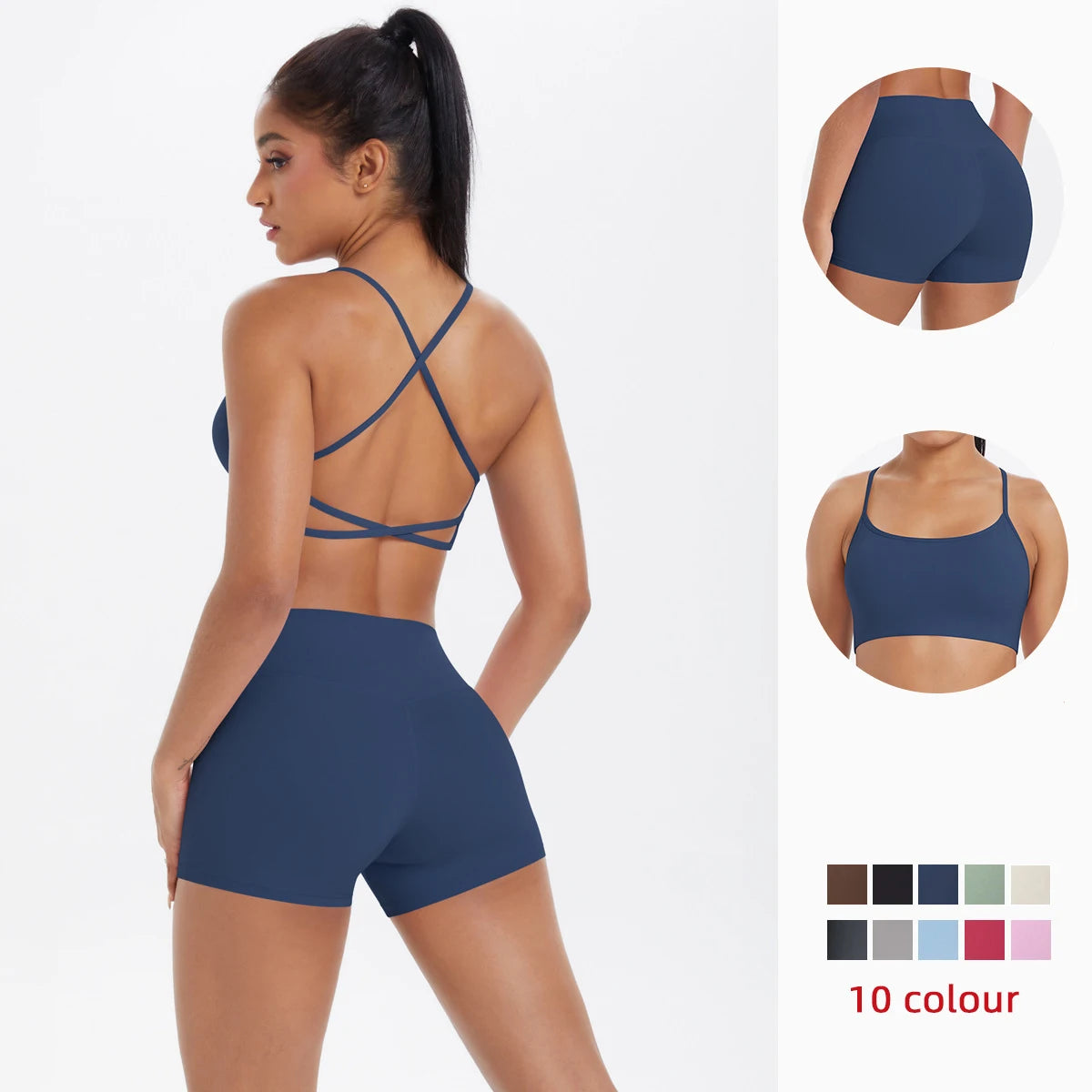 New Cross Backless Yoga Bra And Fitness Shorts Gym Yoga Set Woman’s Summer Running Sports Quick-Dry Women Gym Clothing Yoga Suit