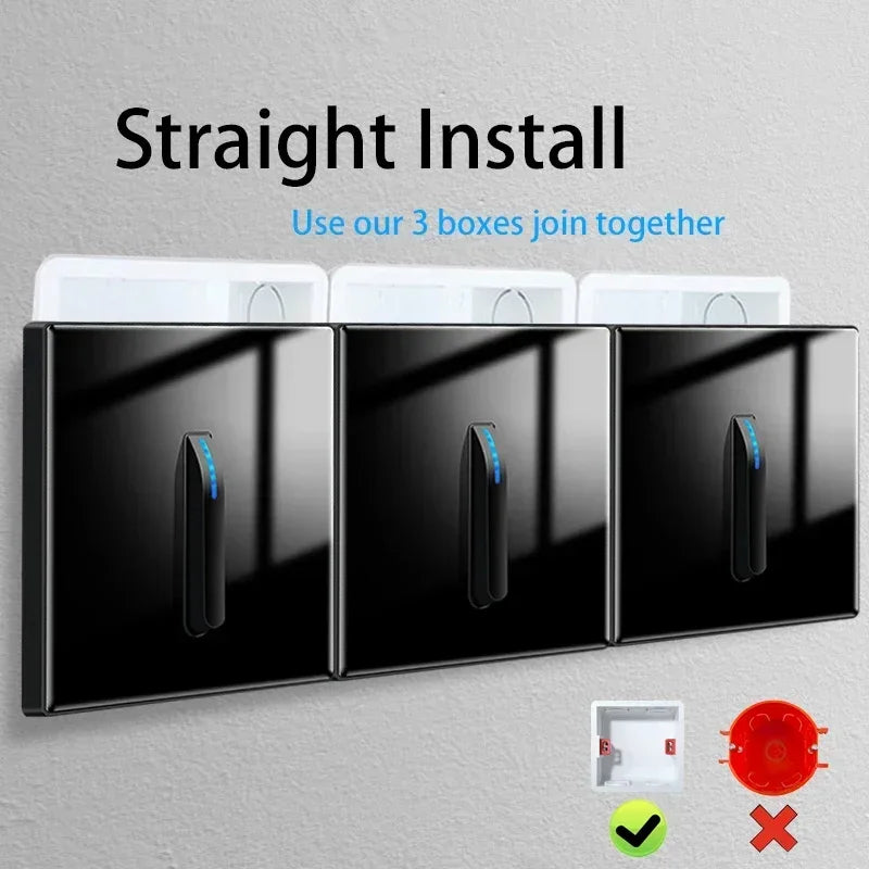 Wall Light Switch 1/2/3/4 Gang LED Indicator Piano Button, White Black Gray Gold Tempered Glass Panel Wallpad L6, 86*86mm