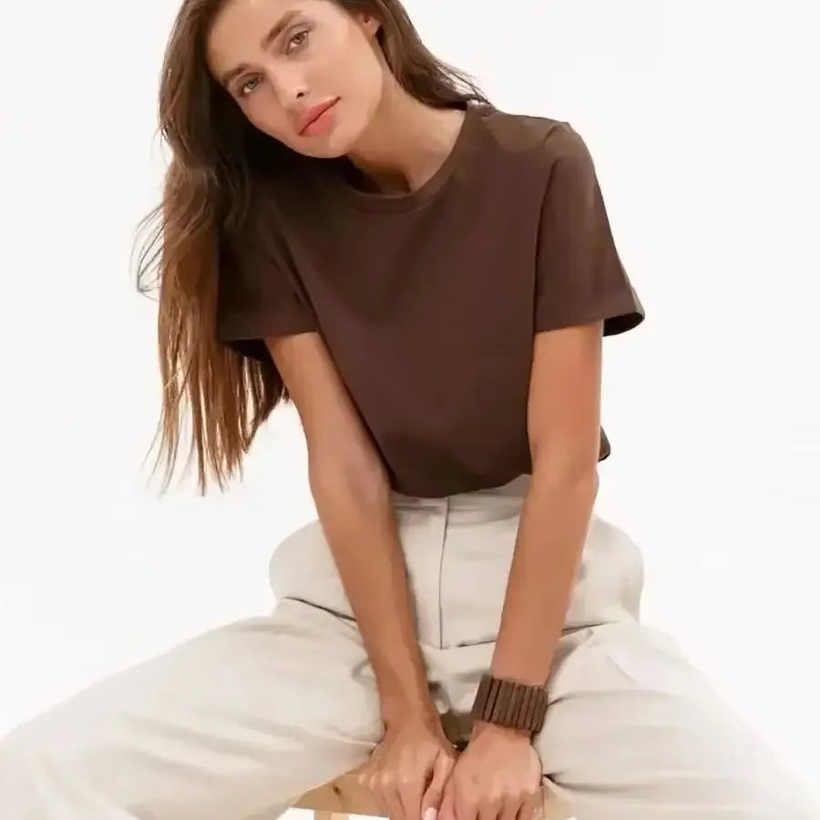 Summer 100% Cotton Women's T-shirt Bottoming Basic Fashionable Lady Short Sleeve Loose Tops Shirts Solid 200g/㎡ Tops