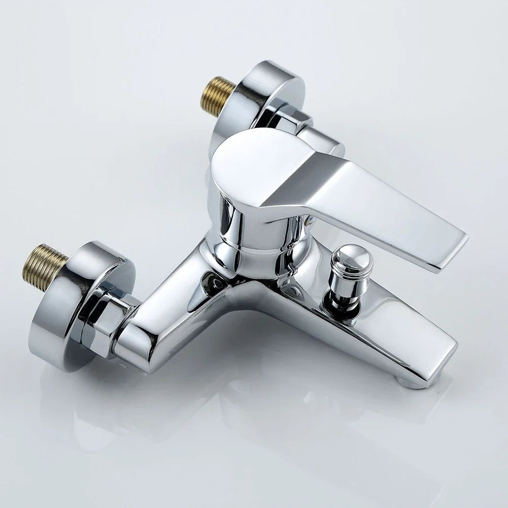 Chrome Plated Wall Mounted Hot and Cold Faucet with Adjustable Dual Nozzles Suitable for Bathroom Household Shower Mixer Tap