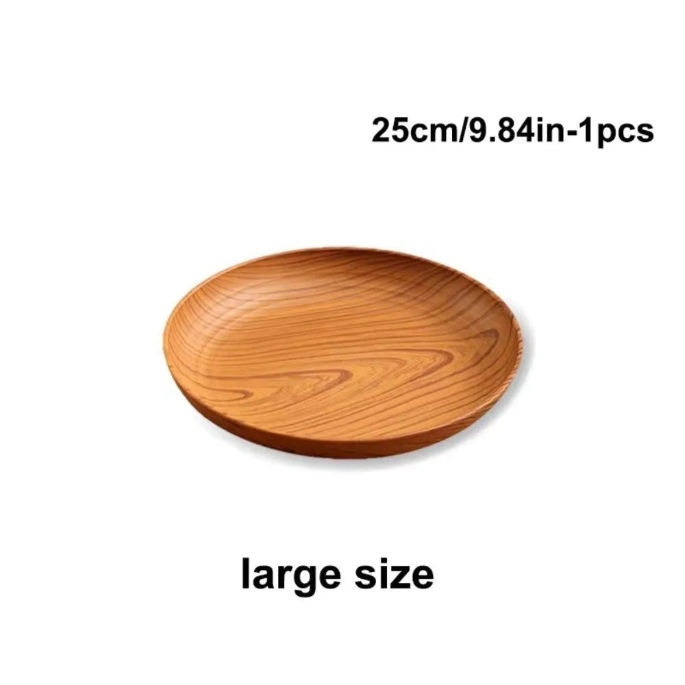 Kitchen Accessories Plastic Wood-Grain Round Tray Imitation Wood Multi-Purpose Tea Tray Dinner Plates Tea Coffee