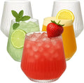 12-48Pcs 14oz Plastic Ribbed Wine Glasses Disposable Stemless Wine Glasses Plastic Cocktail Glasses for Party Unbreakable