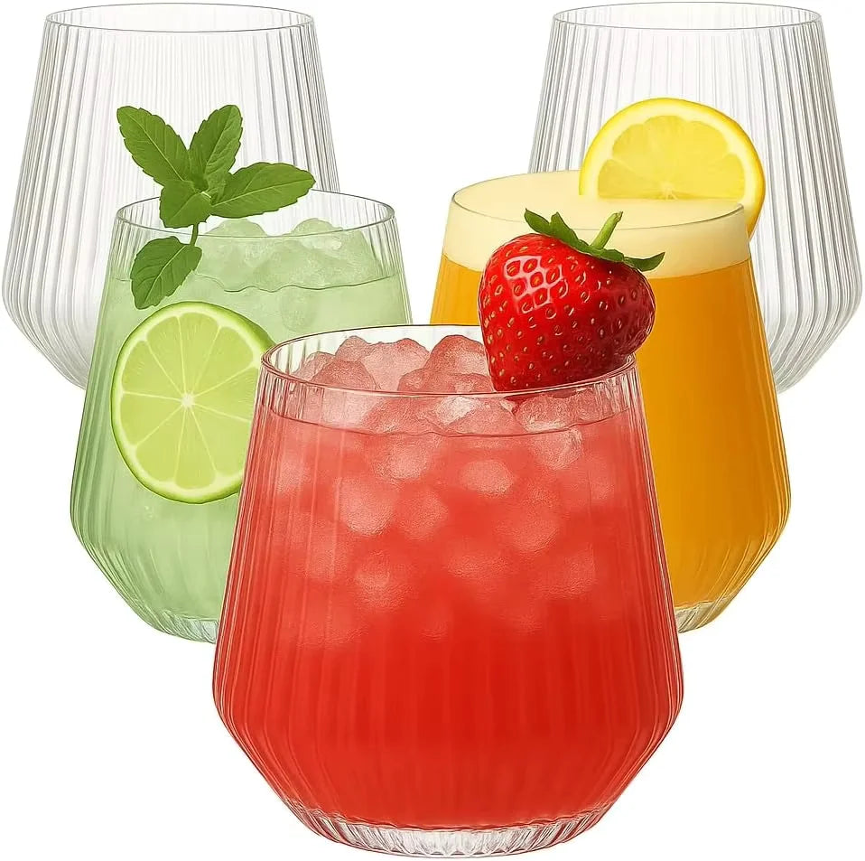 12-48Pcs 14oz Plastic Ribbed Wine Glasses Disposable Stemless Wine Glasses Plastic Cocktail Glasses for Party Unbreakable