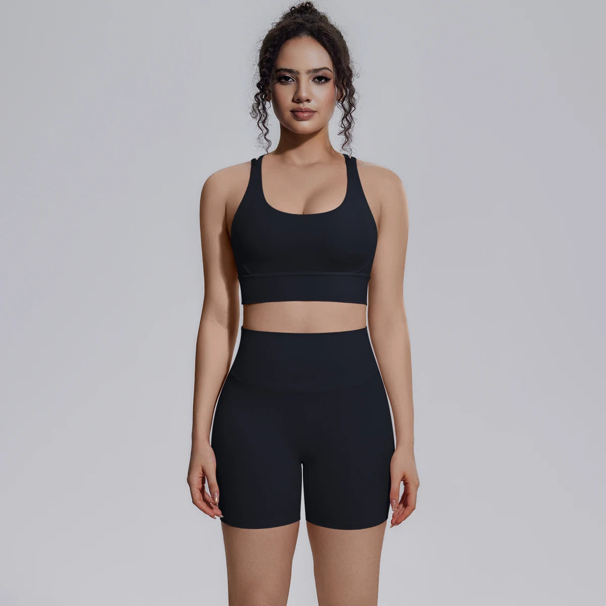 2PCS/set Yoga Set Summer Breathable Running Cycling Backless Sports Bra High Waist Peach Buttocks Fitness Shorts Gym Yoga Set