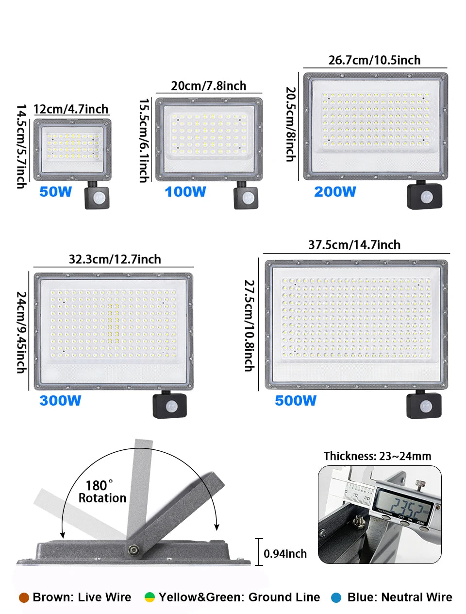 Outdoor LED Flood Light 500W 300W 200W 220V Motion Sensor Waterproof  Spotlight Garden Lighting Landscape Floodlight Street Lamp