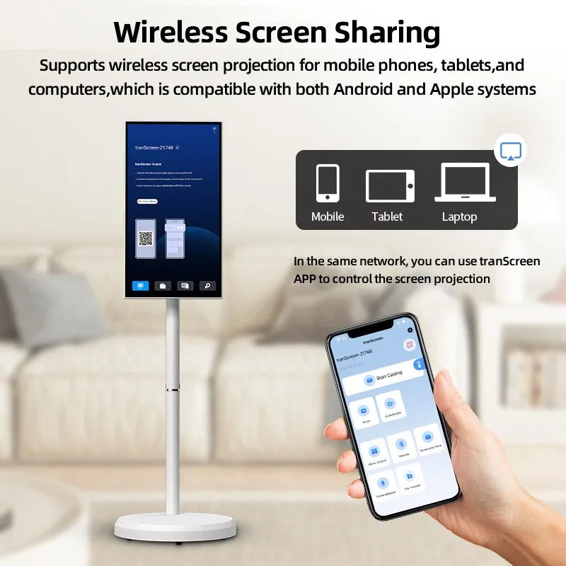 21.5 Inch Portable Smart TV With Touch Screen Display And Interactive LCD Monitor Movable Televisions And Camera