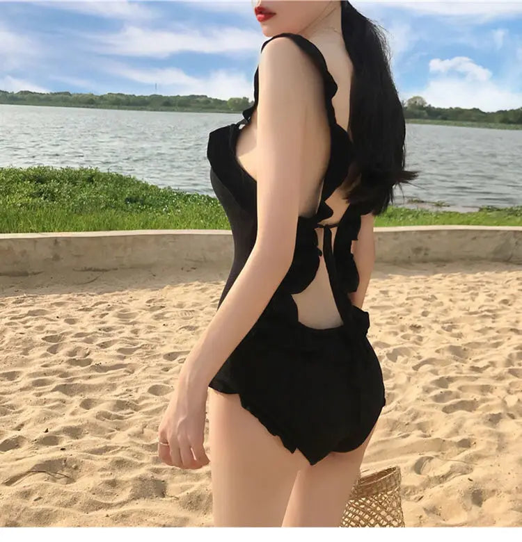 Bikini Sets Women Backless Korean Style New Ins Swimwear Design Trendy Patchwork Elegant Ladies Simple Vacation Sexy Casual Cozy