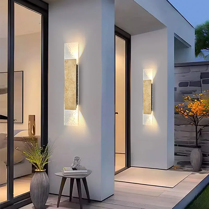 Outdoor Waterproof Wall Lamps Strip Natural Stone Wall Lights 18W LED Porch Wall Sconces Bedroom Exterior Lighting Fixtures