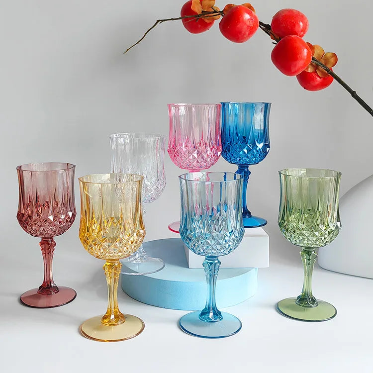 12/24 Pcs 220ml Plastic Wine Glasses Drinking Glasses for Wedding Party Imitation Glassware Reusable Drinkware Champagne Goblet