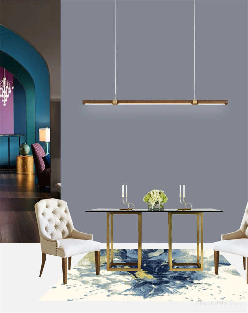 Modern LED Pendant Light ong strip restaurant chandelier dining room lamp minimalist office Lustre Walnut Home decor Lighting