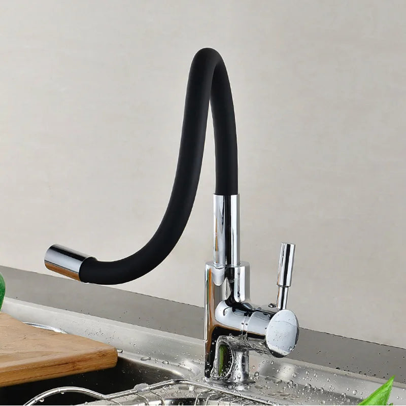 Rotatable Universal Bending Kitchen Sink Hot and Cold Dual-use Faucet 304 Stainless Steel Silicone Tube Sink Faucet