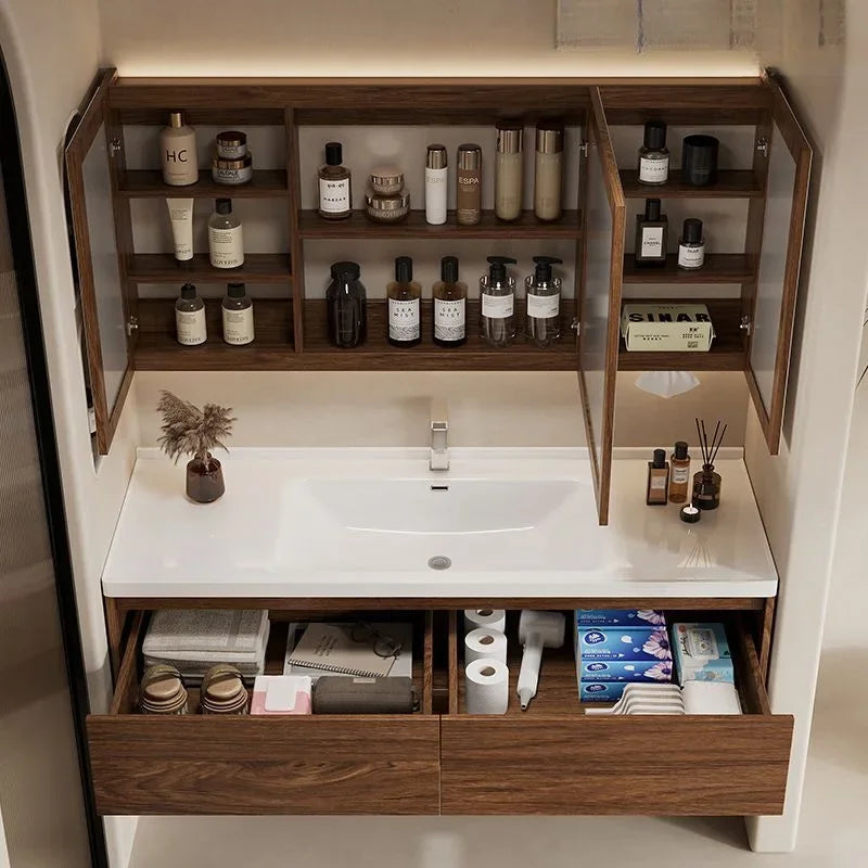 Wall Mounted Bathroom Vanity with Sink Combo Modern Wood Bathroom Vanity Set with Top Basin Storage Cabinet Wood Home Furniture