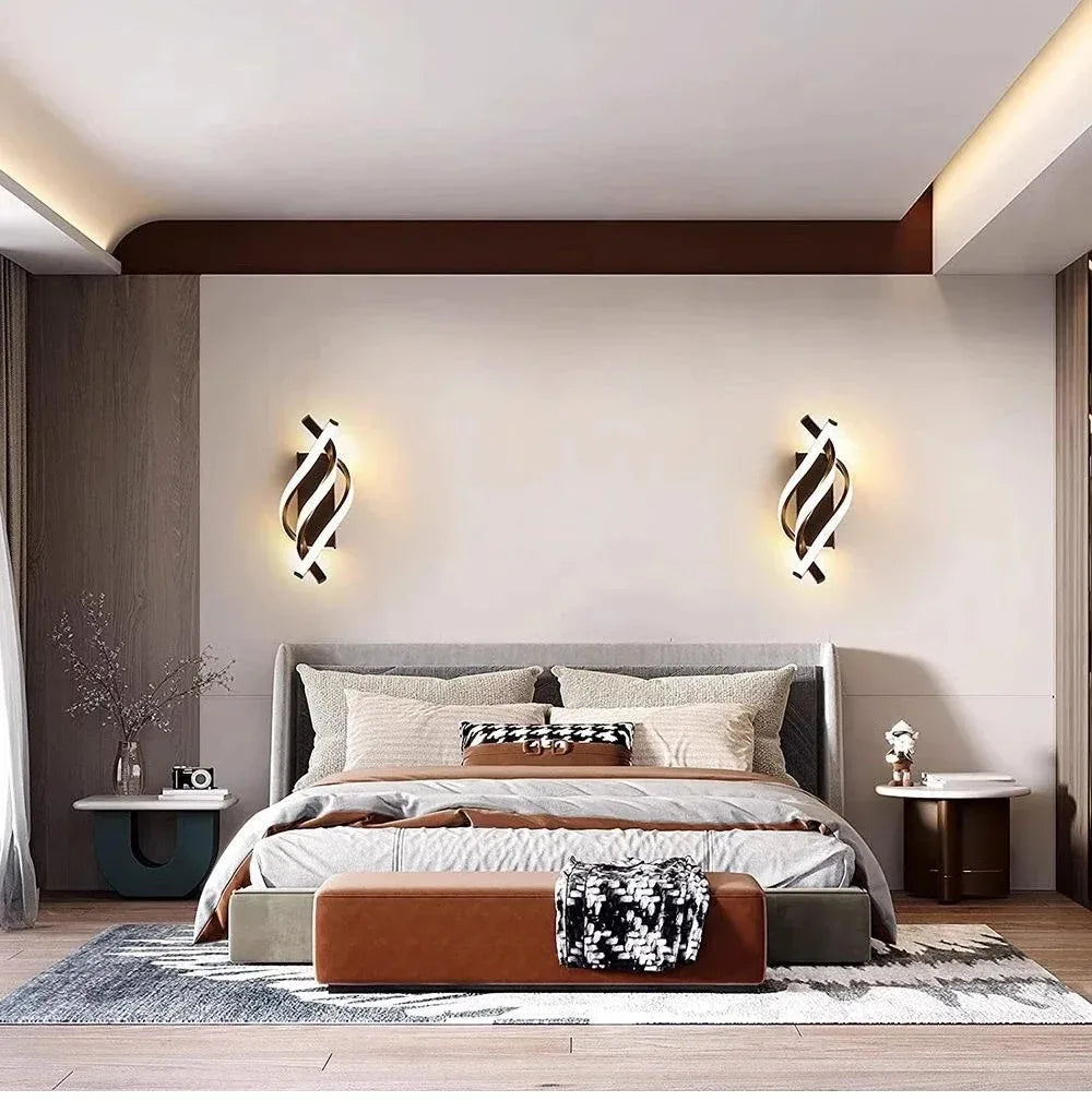 Modern LED Wall Lamp Home Line Decoration Wall Lamp Living Room Background Wall Bedroom Headboard Black White Lighting Lustre