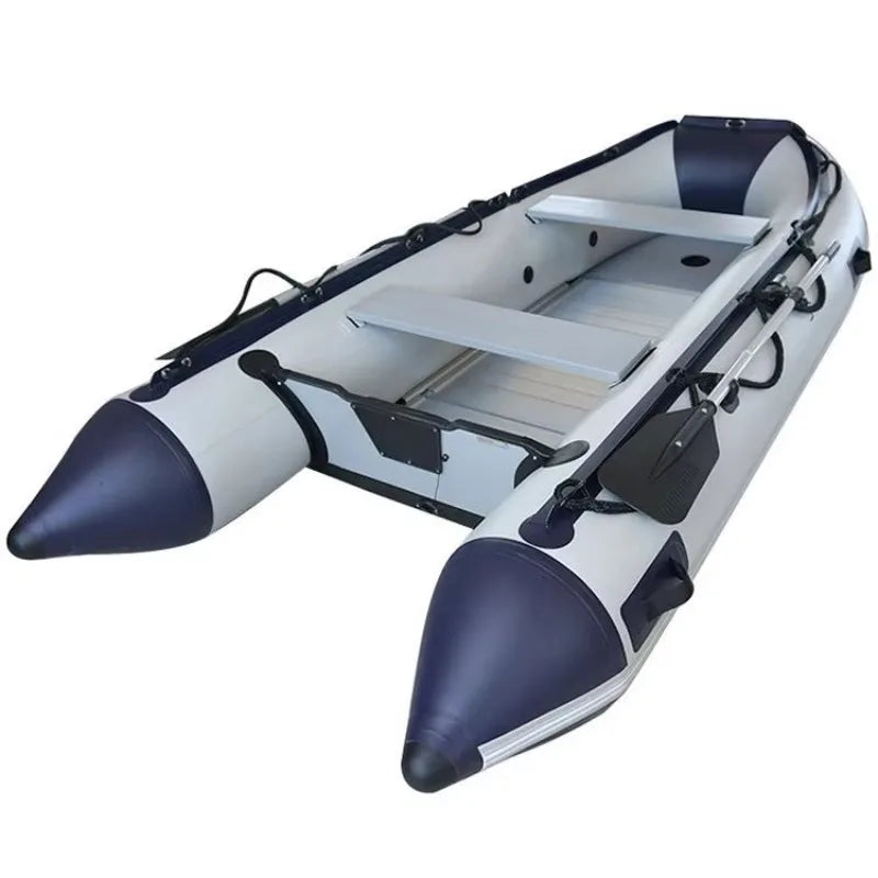 12'6" Inflatable Fishing Boat PVC 0.9mm with Aluminum Floor Rowing Boats 380cm for 6 Person Sport Yacht on Sea Max 30HP Power