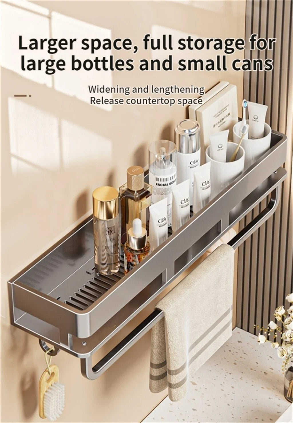 Wall-Mounted Bathroom Storage Shelf with No Drilling Required for Bathroom Sink Vanity and Toilet Wall Storage Racks