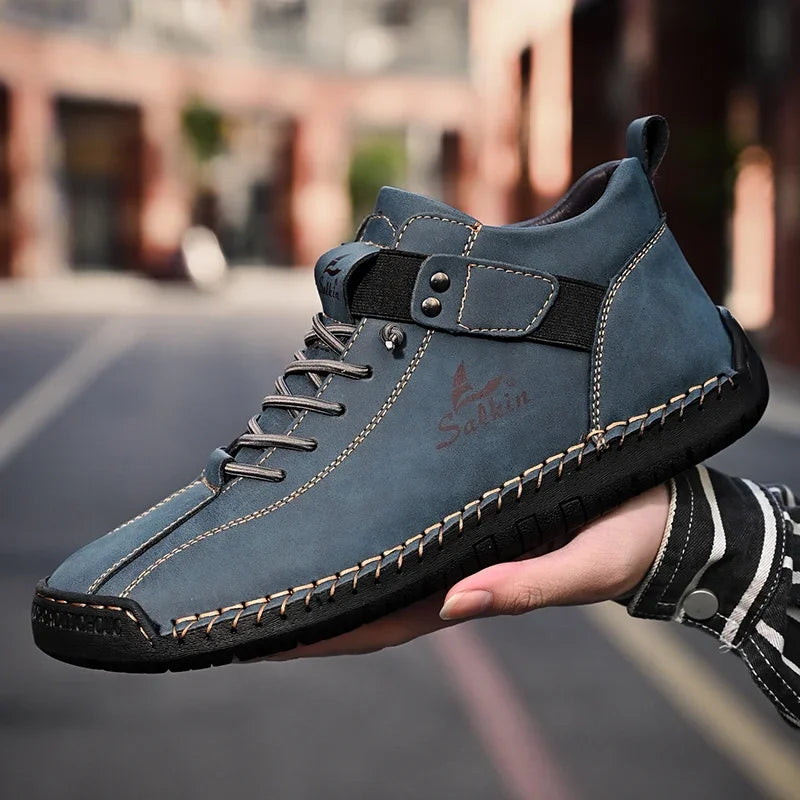 New Leather Casual Men Shoes Design Sneakers Man Breathable Leather Shoes Outdoor Men Ankle Boots