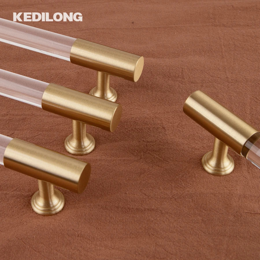 KEDLO European style modern brass acrylic Pull handle kitchen cabinet modern minimalist drawer transparent handle