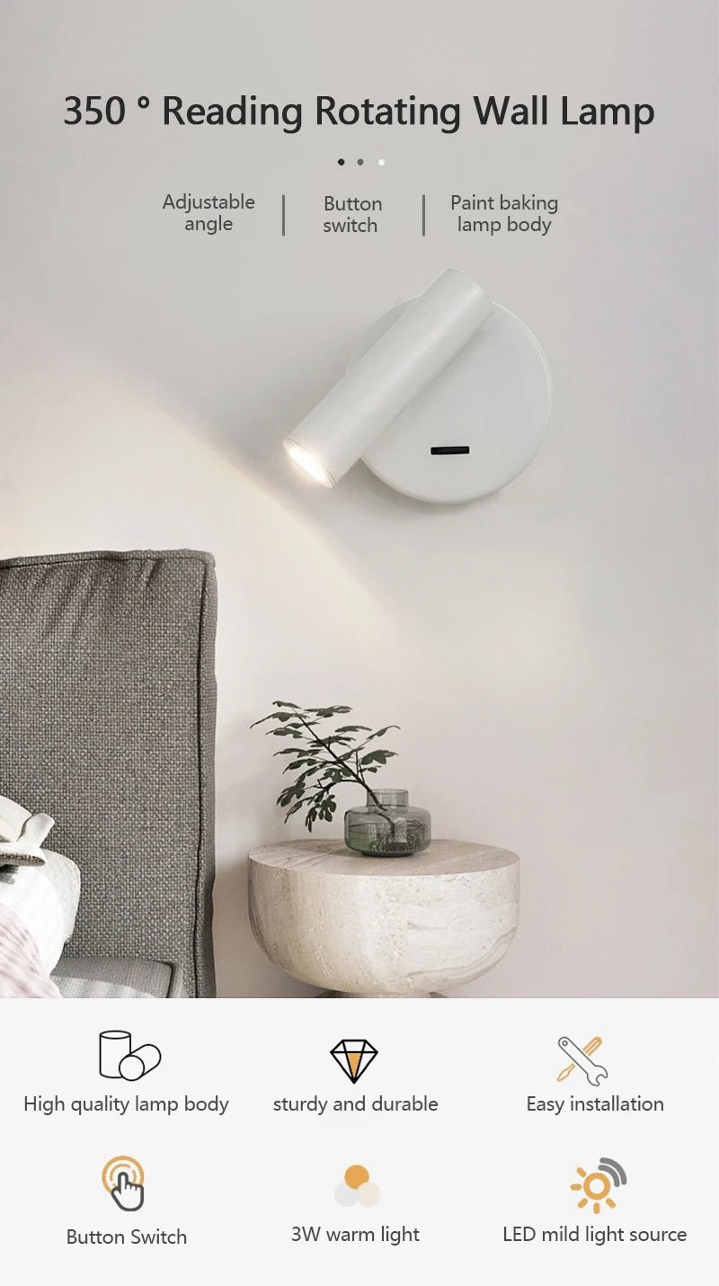 Modern LED Wall Lights Rotatable Adjustable Reading Lights Bedroom Bedside Living Room Study Room Household Lighting Fixtures