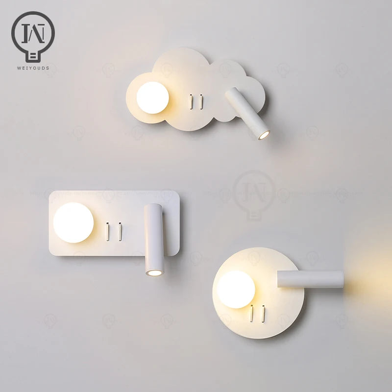 White wall lamp backlight 350 degree rotation adjustable wall lamp hotel bedroom bedside study reading desk lamp with switch