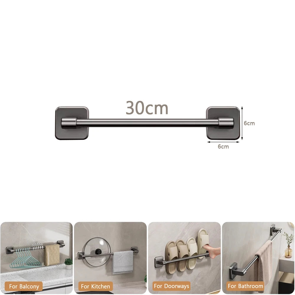 30/40/50/60cm Towel Bar Bathroom Nail-free Towel Rack Grey White Wall Mounted Bath Towel Rack Kitchen Pot Cover Rack Shoe Racks