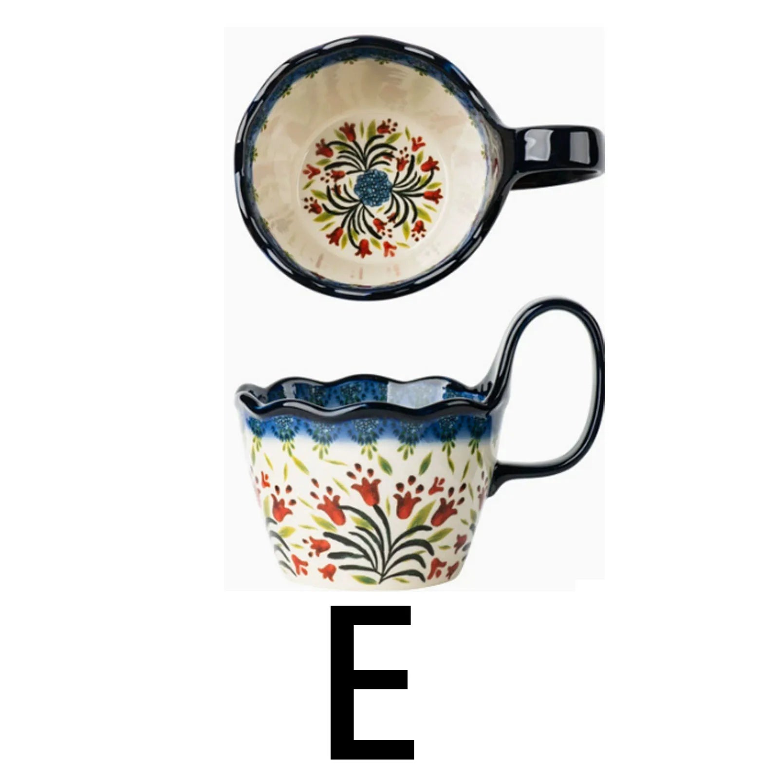 1pc, Bohemian Style Ceramic Cup, with Handle for Easy Removal, Coffee Cup, Afternoon Tea Cup, Breakfast Cup, Milk Cup