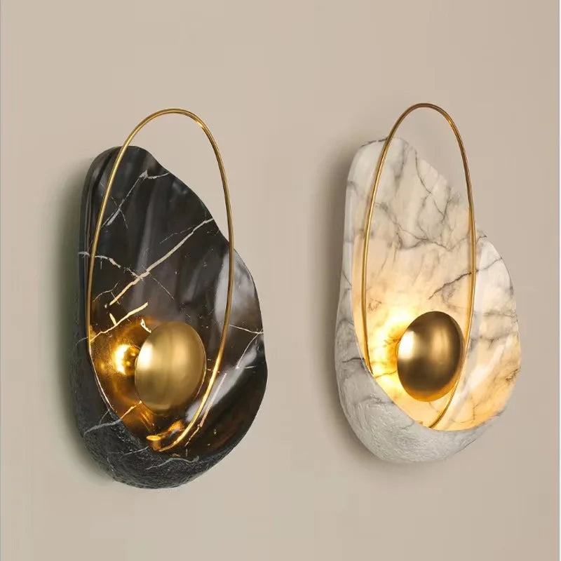 Nordic Modern Light Luxury Marble Wall Lamp Bedroom Background Led Lighting Decoration Creativity Mirror Aisle Sconce Indoor
