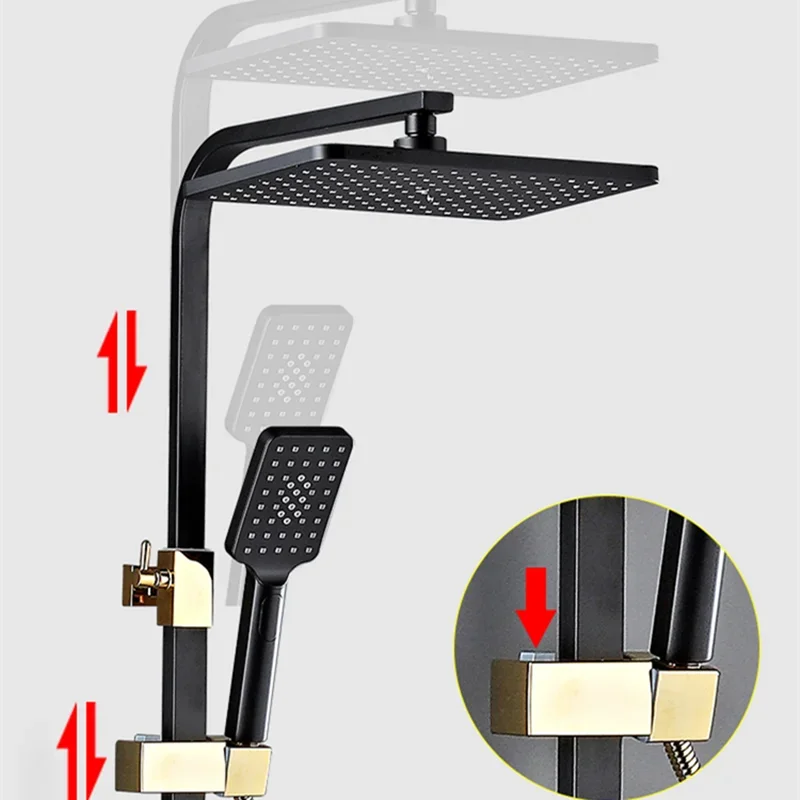 Hot Cold Bathroom Shower Set 12 Inch Rain Shower Head Quality Brass Bathroom Mixer Faucet Black Gold Thermostatic Shower System