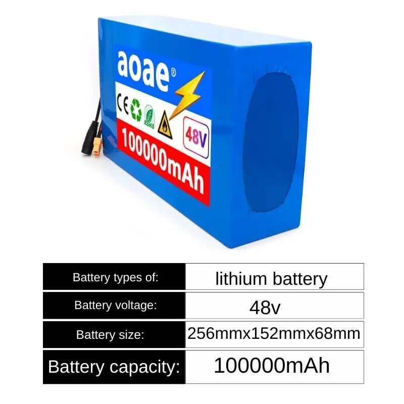 48V 13s8p Lithium-Ion Battery Pack 100000mAh 2000W Electric Battery for Electric Scooters Mountain Built-In 50A BMS Charger