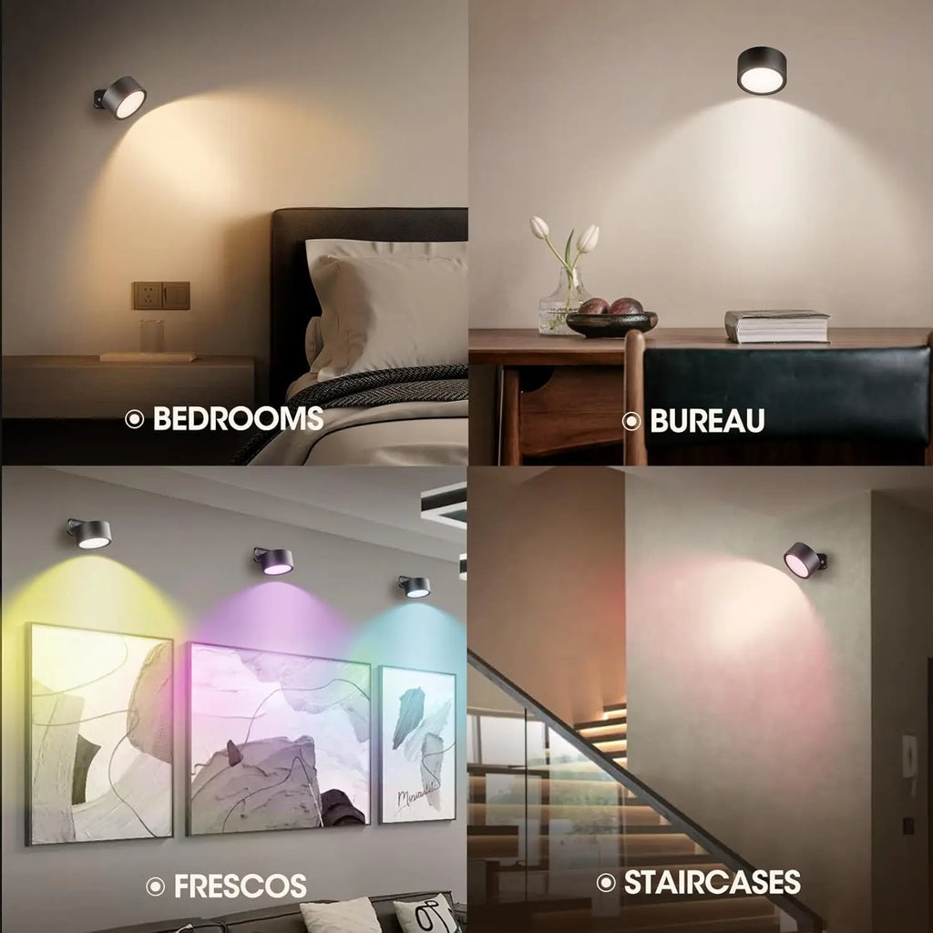Led Wall Lamp Touch Control 12 Color Modes Remote 360 Rotatable USB Recharge Wireless Portable Night Light For Bedroom Reading