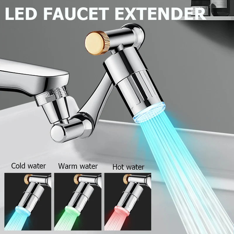 LED Temperature Sensor Kitchen Faucet Extender Metal Swivel Bathroom Tap Bubbler Nozzle 1440° Robotic Arm Tap Faucet Extension