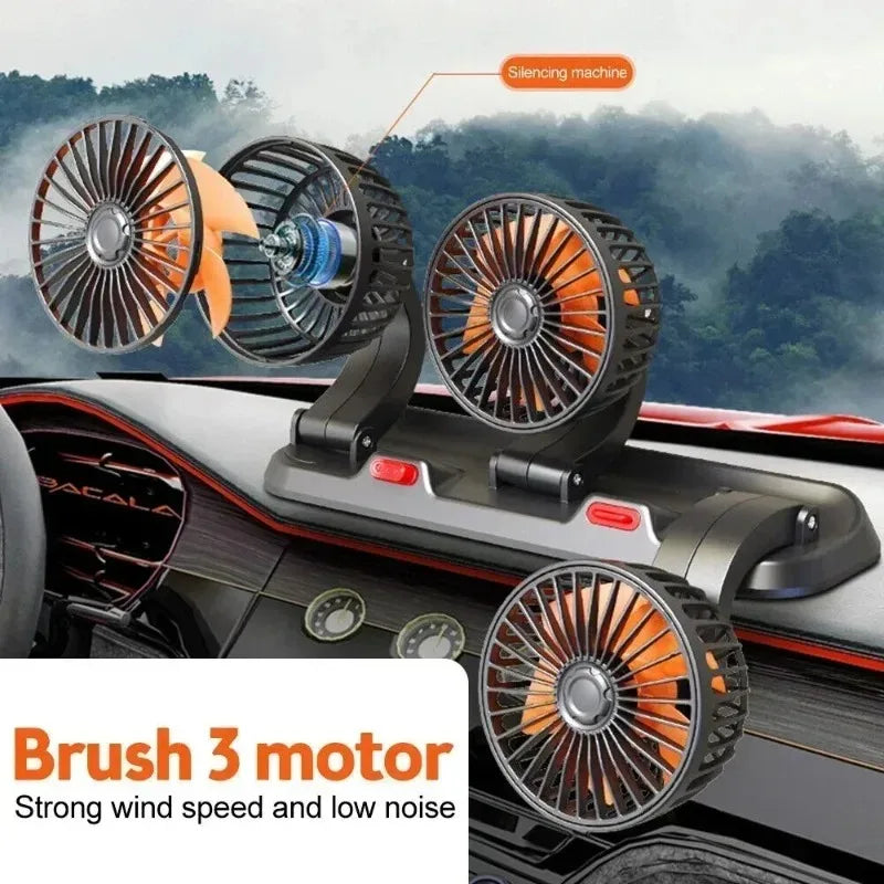 1/2/3 Head Car Fan Summer Air Cooler USB/12V/24V Adjustable 2 Speeds Silent Fan for Home Desk Office & Car