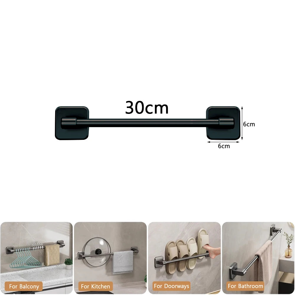 30/40/50/60cm Towel Bar Bathroom Nail-free Towel Rack Grey White Wall Mounted Bath Towel Rack Kitchen Pot Cover Rack Shoe Racks