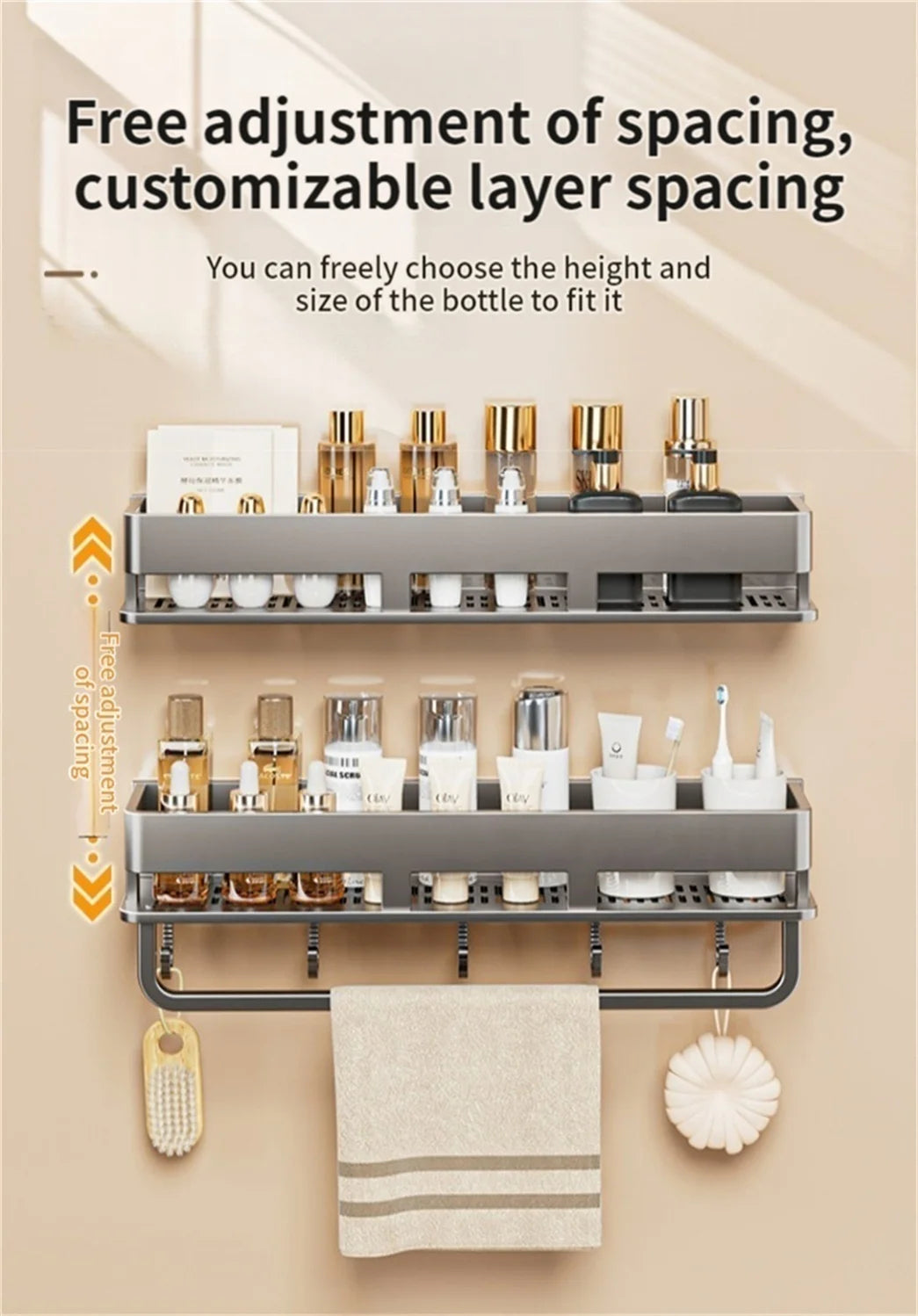 Wall-Mounted Bathroom Storage Shelf with No Drilling Required for Bathroom Sink Vanity and Toilet Wall Storage Racks