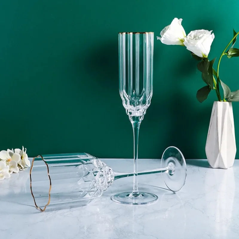 1PC Gold Diamond Red Wine Glass European Light Luxury Crystal Glass Household Tall Champagne Cup Whiskey Foreign Wine