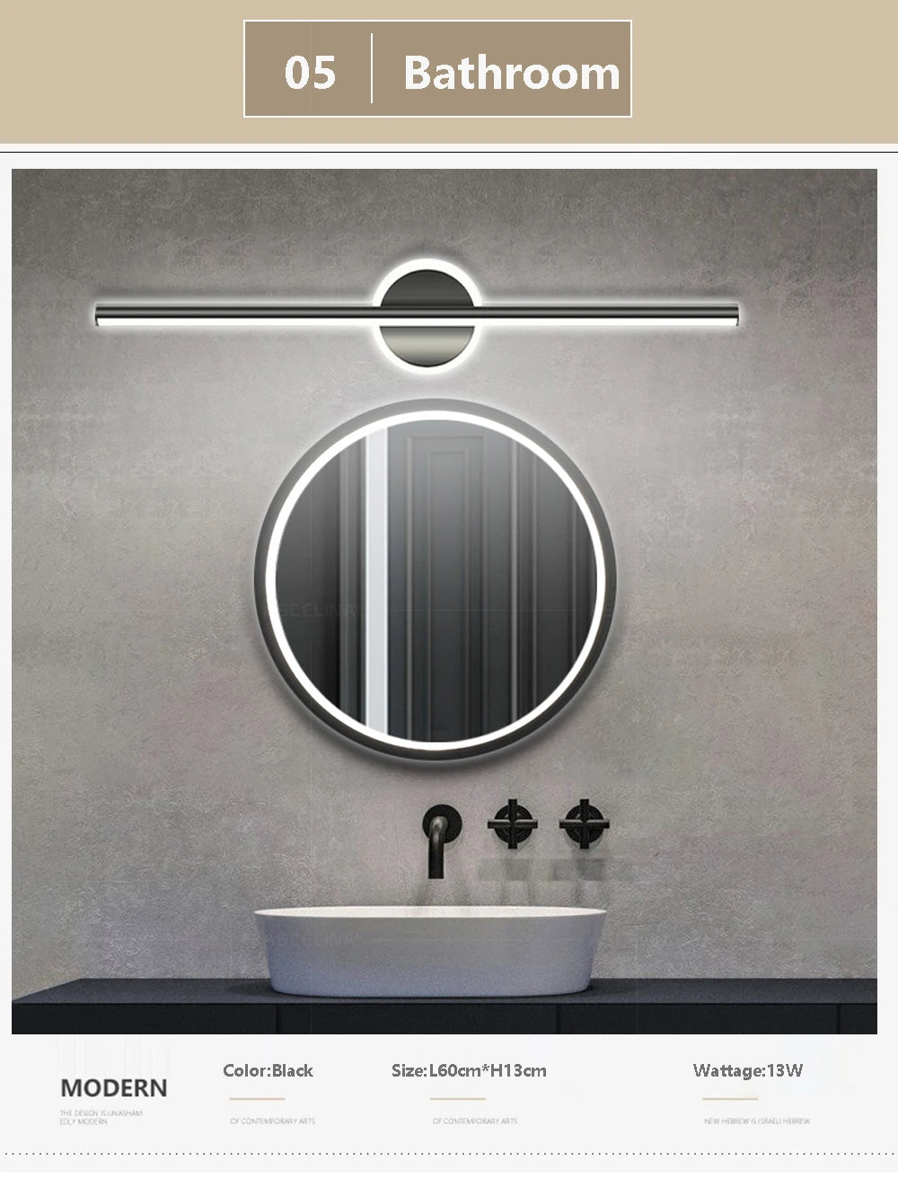 Modern LED Wall Lamp Black Mirror Light Dresser Bathroom Toilet  Long Strip Lamps Home Decor 40/60/80CM Led Lighting Lustre
