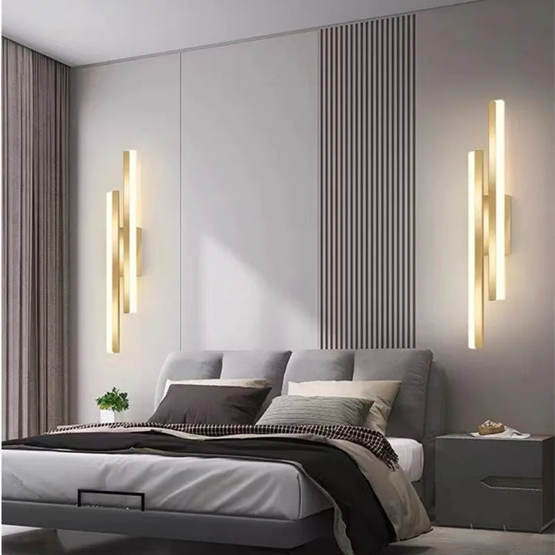 Modern Minimalist LED Wall Lamp Double Vertical Bar Frosted Acrylic Sconce Light for Living Room Sofa Background Bedroom Headboa
