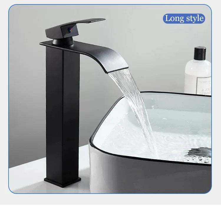 Waterfall Wash Basin Stainless Steel High And Low Faucet Black Hot And Cold Toilet Wash Basin Bathroom