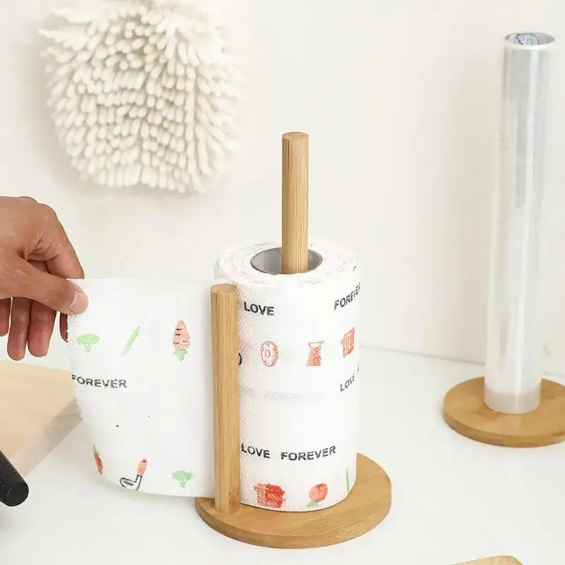 Kitchen Wooden Roll Paper Towel Holder Bathroom Tissue Vertical Stand Disposable Paper Pot Kitchen Toilet Storage Accessories