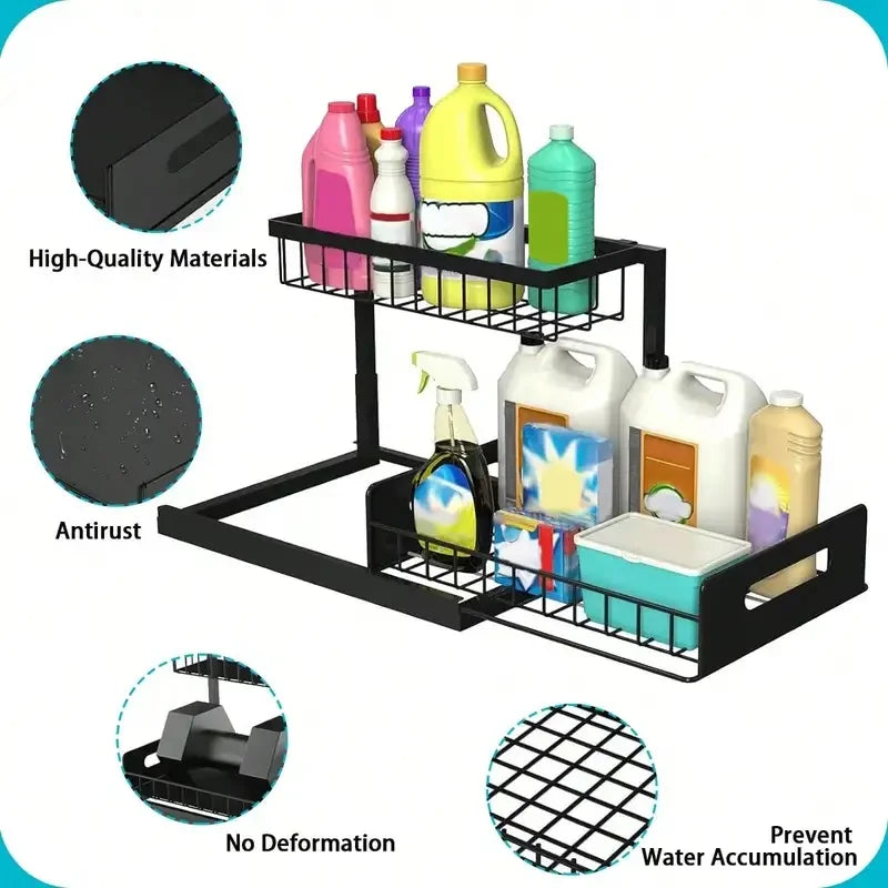 Under Sink Organizer Rack 2 Tier Under Sliding Cabinet Basket Organizer Drawer , Multi-Purpose Under Sink Storage For Kitchen