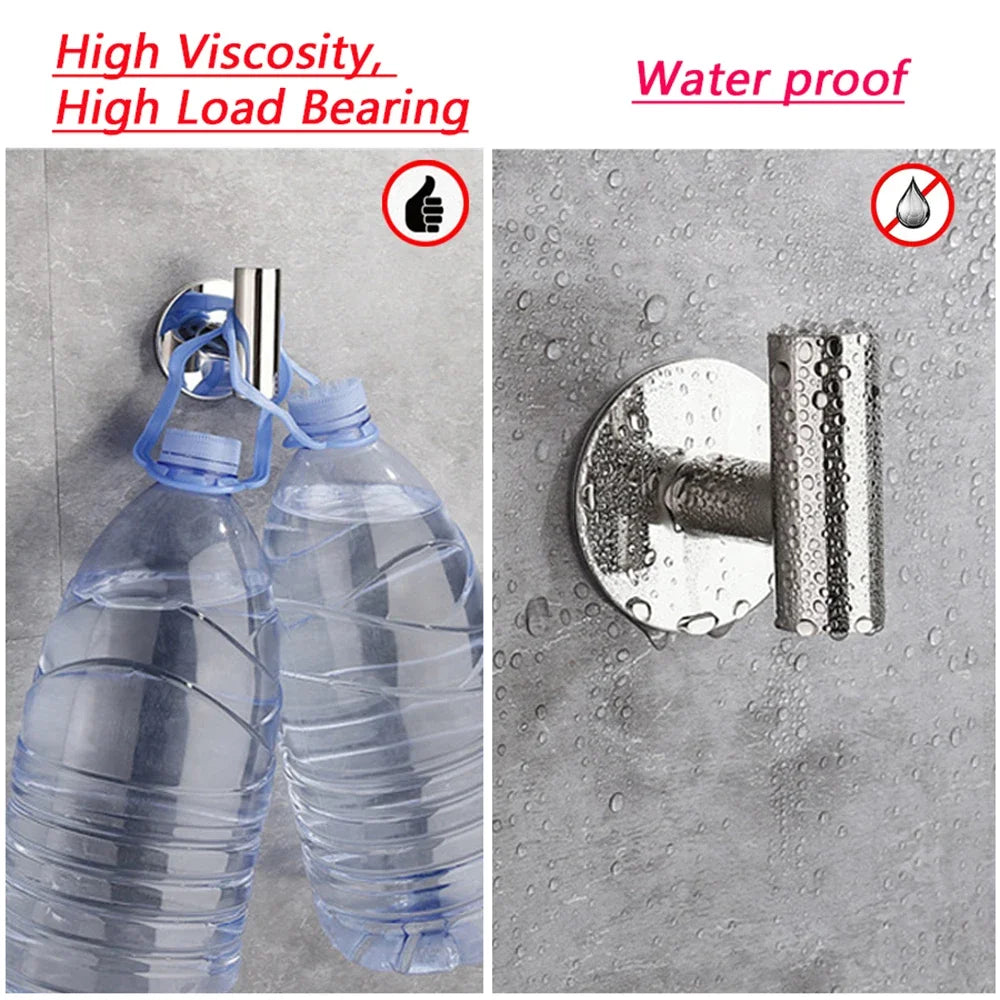 2PCS Adhesive Wall Hook Stainless Steel Robe Sticker Hooks Towel Coat Key Pants Hangers Bathroom Kitchen Storage Accessories