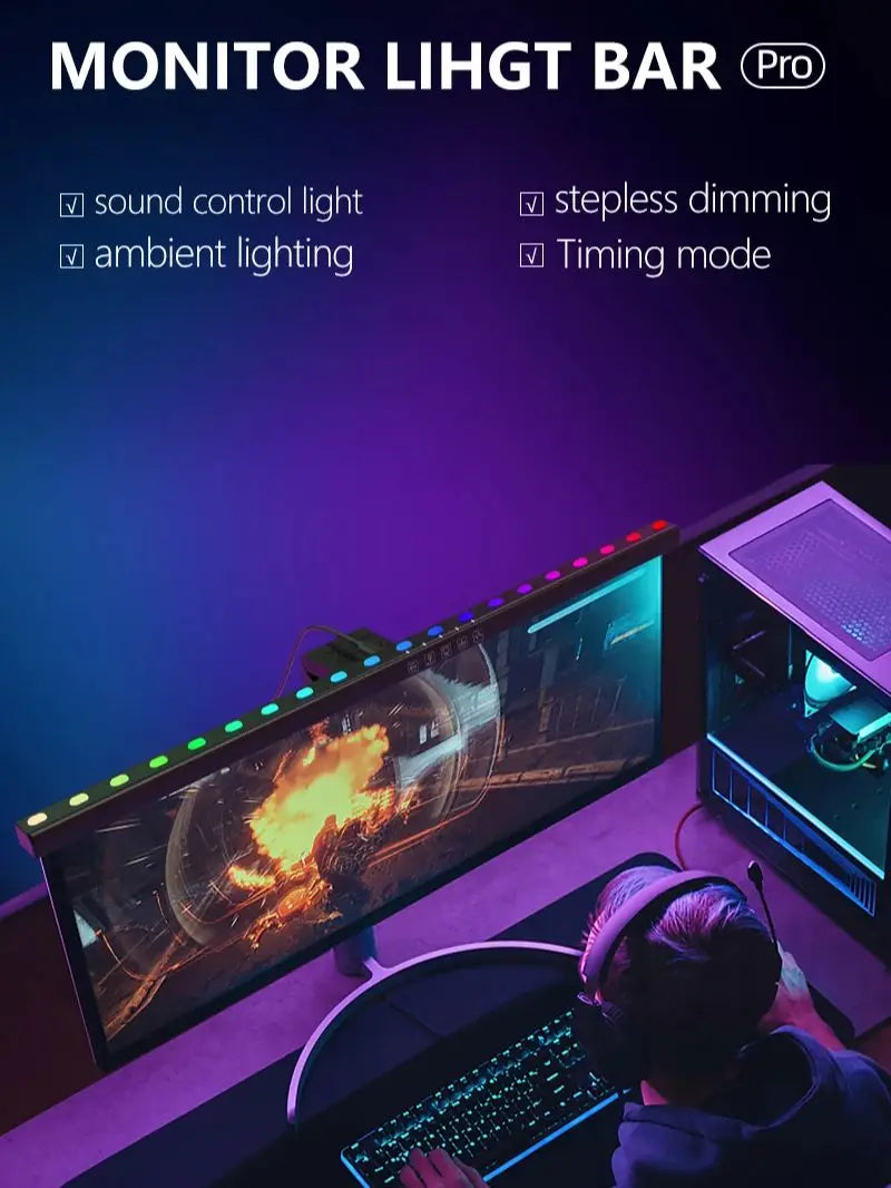 Smart RGB Monitor Light Bar Led Lights Wifi Dimmable Setup Gaming Room Decor Lightbar PC Screen Hanging Remote Control Desk Lamp