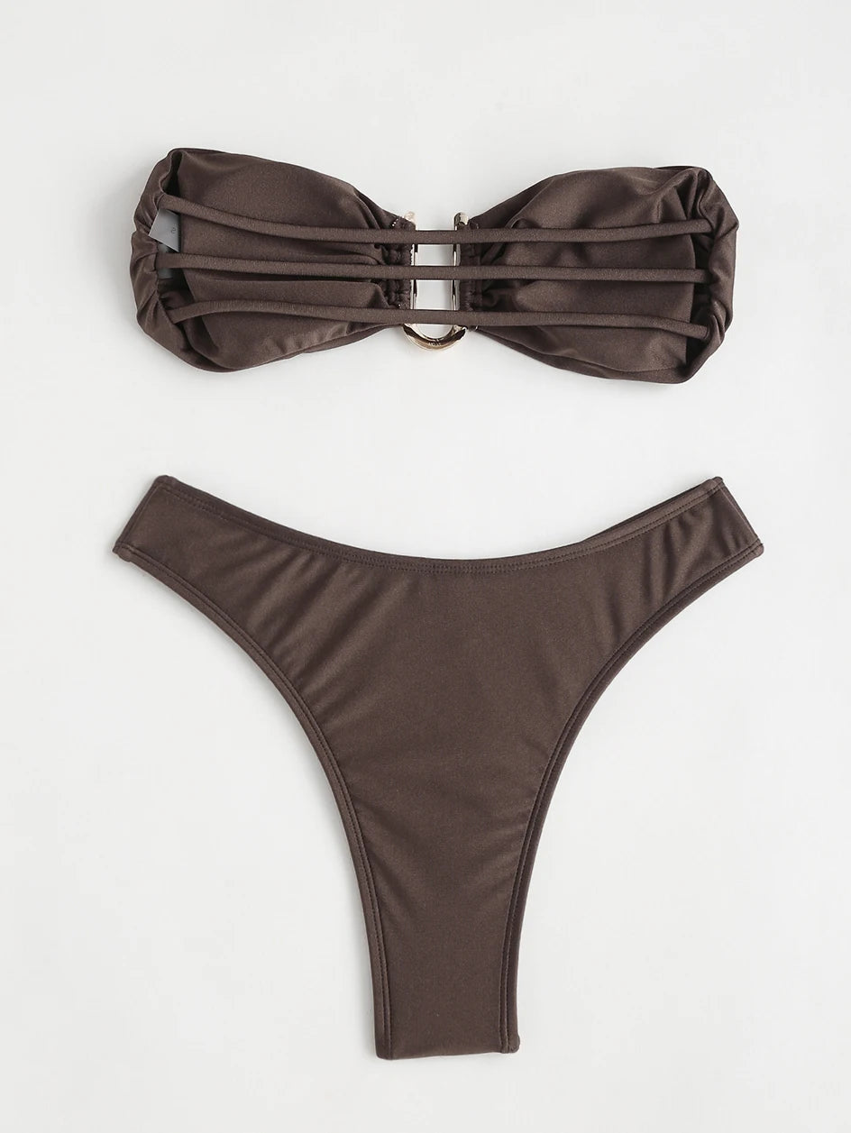 Bandeau Bikini Swimsuit Women 2026 Two-piece Swimwear Thong Bikinis Sets Female Bathing Suit Push Up Monokini Beach Wear Biquini